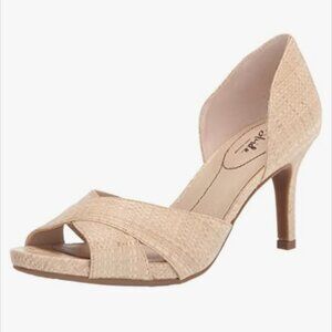 LifeStride Mykonos Peep Toe Classic D'Orsay Raffia Slip On Pumps Heels Tan 9